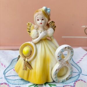 Vintage Josef Original 8th Birthday Angel Girl Figurine 4.5” Yellow Dress Tag